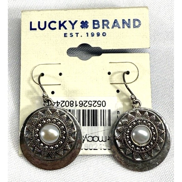 Lucky Brand Drop Earrings Pearl/Silver Colored NWT - Picture 1 of 4